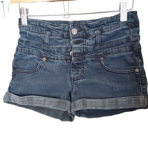 Mossio Women's Blue Jean Rolled Cuff High Rise Super Stretch Demin Shorts 0/25